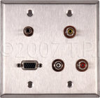 My Custom Shop WPL2122-FT  Wall Plate, 2 Gang with with (3) PF-PFCM RCA Feed-Thru Connectors, (1) HD15 Feed-Thru Connector & (1) 3.5 Mini Feed Thru Connector