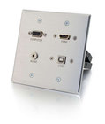 Cables To Go 39703 HDMI, VGA, 3.5mm and USB Pass-Through Double Gang Wall Plate, Aluminum