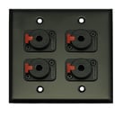 Whirlwind WP2B/4QW Dual Gang Wallplate with 4 Whirlwind WCQF 1/4" Jacks, Black