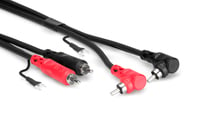 Hosa CRA-201DJ 3.3' Dual RCA to Right-Angle Dual RCA Audio Cable with Ground