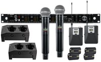 Shure AD124Q/SM58-G57 Axient Quad Channel Combo Wireless Bundle with 2 SM58 Mics, 2 Bodypacks, 4 Batteries, 2 Chargers, in G57 Band