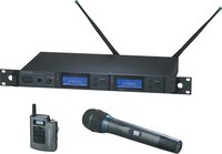 Dual Wireless Microphone System with Bodypack Transmitter & AEW-T3300a Cardioid Condenser Mic/Transmitter, UHF Band C: 541.500 MHz to 566.375 MHz