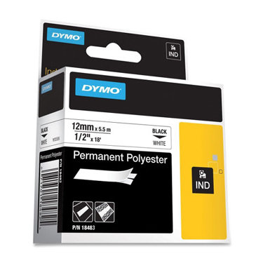 Dymo 18483 1/2" Industrial White Permanent Polyester Label Tape For Rhino Label Printers