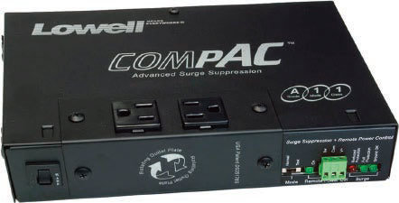 Lowell ACSP-1502-RPC Compact Surge Suppressor, 15A, 2 Outlets, Remote Power Control, Detachable Cord