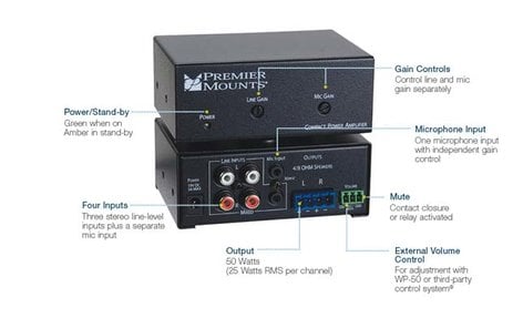 Premier Mounts CPA-50 50W Compact Power Amplifier