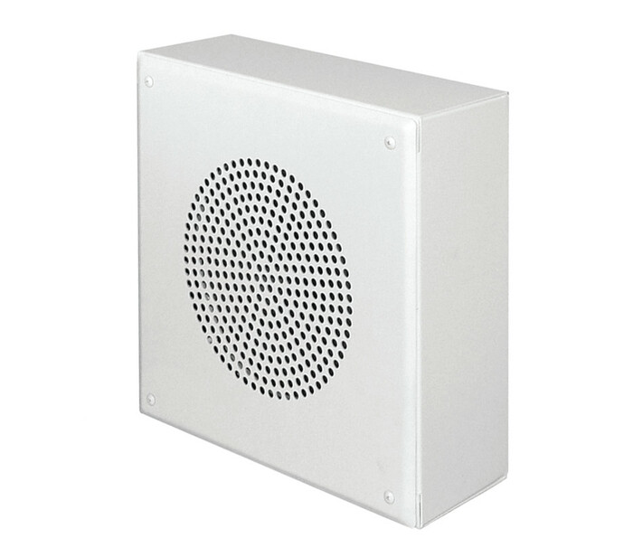 Quam SYSTEM-6-VPS Square Surface Wall-Mount Horn Loudspeaker, 25V/70V, Vandal-Resistant Stainless Steel, White Powder Finish