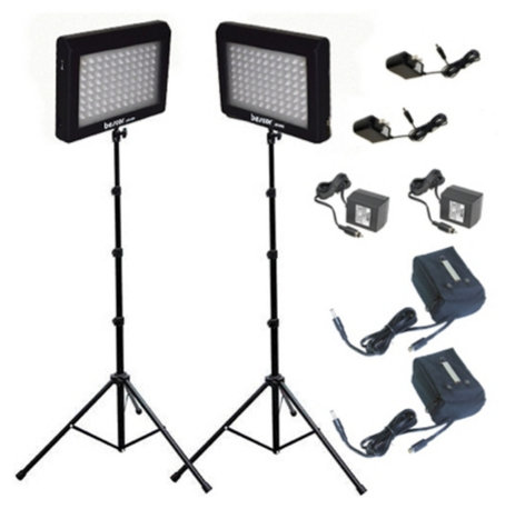 Bescor LED-95DK2B LED Studio Lighting And Battery Kits With 2 Lights/Stands