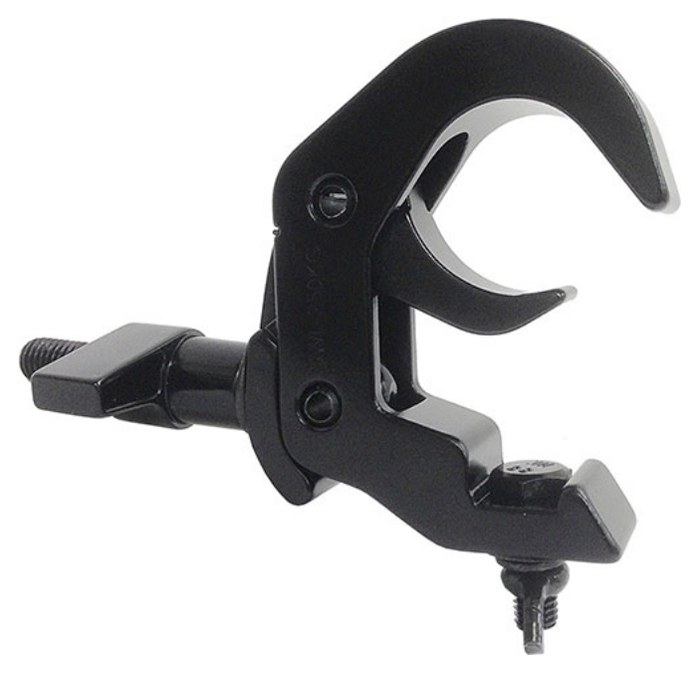 Global Truss Quick Rig Clamp BLK Heavy Duty Low Profile Hook Style Clamp For 2" Pipe, Max Load 550 Lbs, Black