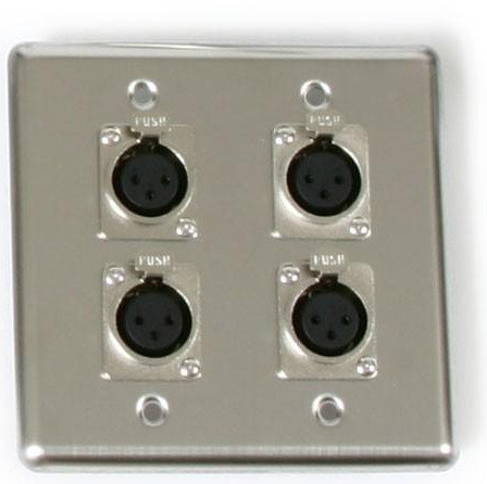 Elite Core Q-4-XLR Dual Gang Wall Plate With 4 XLRF Connectors, Stainless Steel