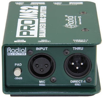 Radial Engineering ProMS2 Mic Splitter, Passive, 1 Input, 2 Direct Outputs And 1 Eclipse Isolated Output