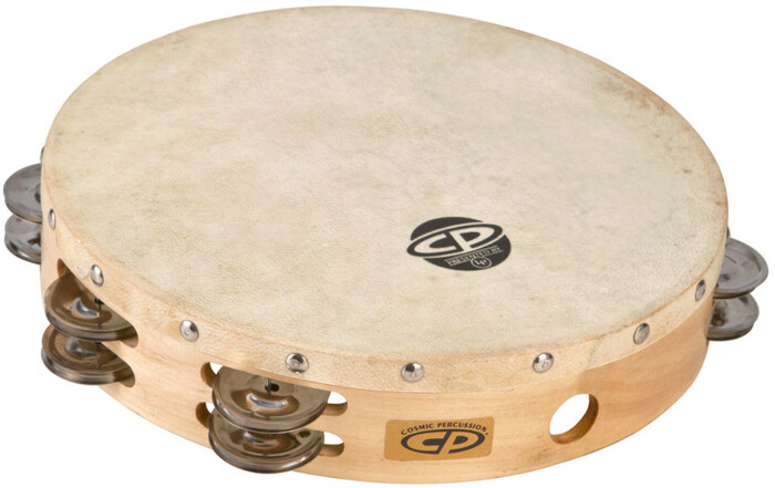 Latin Percussion CP380 10" CP Wood Tambourine With Double Row Of Jingles And Calfskin Head
