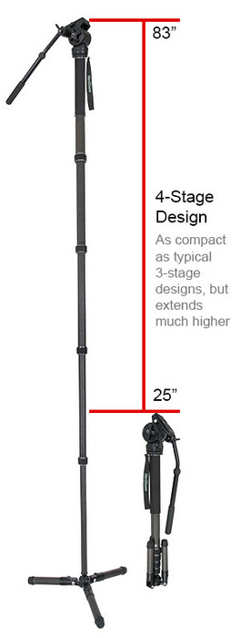 Varizoom CHICKENFOOTHEAD-AL Lightweight Aluminum 4-stage Fluid Head Monopod With Fold-Down Tripod Foot