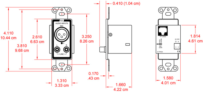 RDL D-TPS3A Active 3-Pair Sender, Twisted Pair Format-A, XLR Mic And Stereo Phono In