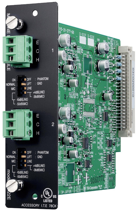 TOA D-922E Dual-Channel Balanced Input Module With Phoenix Connectors