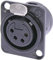 Neutrik NC4FD-L-B-1 D Series 4-pin XLRF Panel Receptacle, Black With Gold Contacts