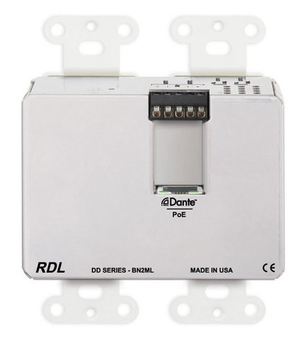 RDL DD-BN2ML Wall-Mounted Mic/Line Dante Interface 2x2 , XLR, 1/8" In, 2 Out On Rear-Panel, White