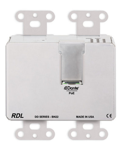 RDL DDS-BN22 Wall-Mounted Mic/Line Dante Interface 2x2 , 2 XLR In, 2 XLR Out, Stainless Steel