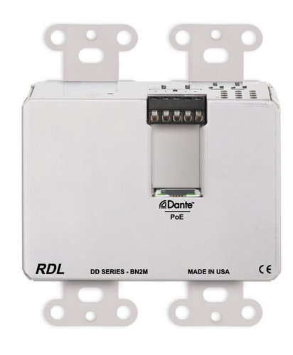 RDL DDS-BN2M Wall-Mounted Mic/Line Dante Interface 2x2 , 2 XLR In, 2 Out On Rear-Panel, Stainless Steel