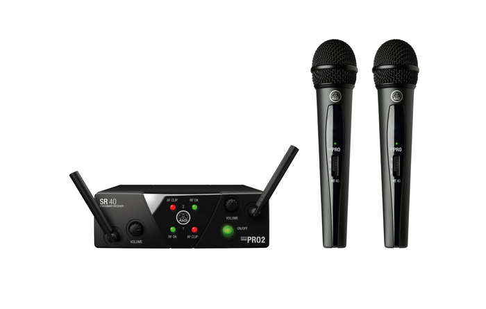 AKG MINI2VOC-US25AB Dual-Channel Mini Wireless Vocal System With Two Handheld Microphones, AB Band