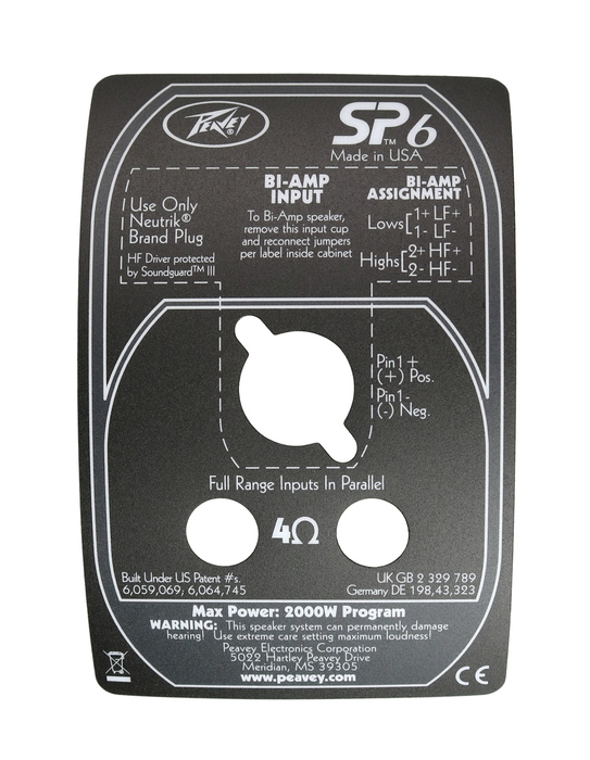 Peavey 31202220 Crossover Label For SP 6