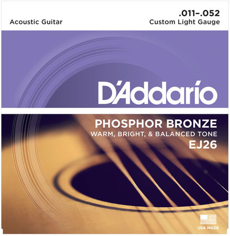 D`Addario EJ26-3D 3-Pack Of Custom Light Phosphor Bronze Acoustic Guitar Strings