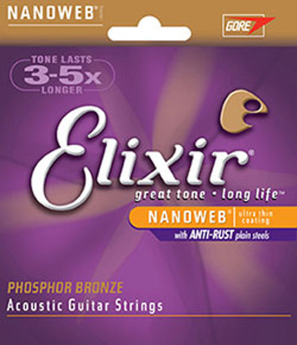 Elixir 16002-ELIXIR Extra Light Phosphor Bronze Acoustic Guitar Strings With NANOWEB Coating