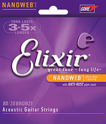 Elixir 11102 Medium 80/20 Bronze Acoustic Guitar Strings With NANOWEB Coating