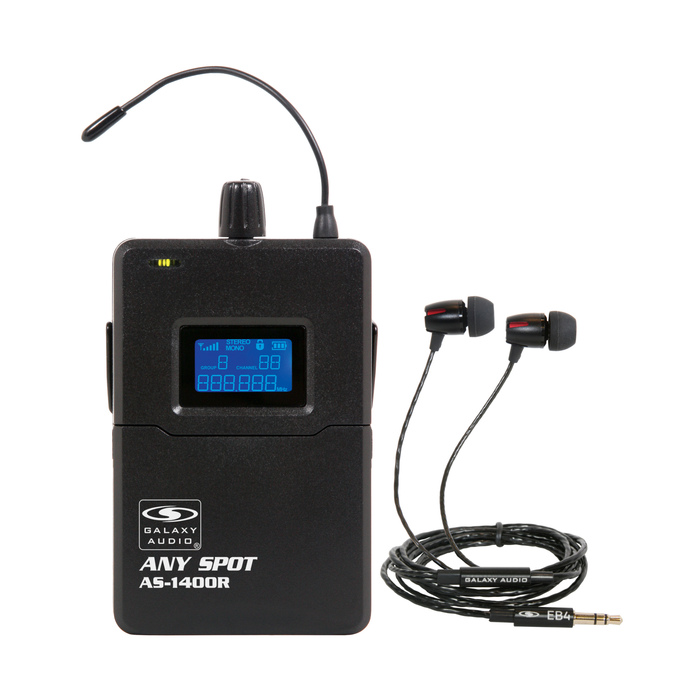 Galaxy Audio AS-1400R UHF Wireless In-Ear Monitor System Receiver, With EB-4 Ear Buds