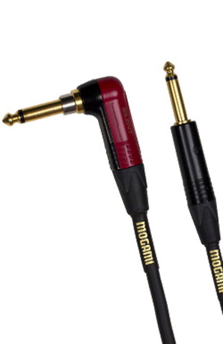 Mogami GOLD-INST-SILENT-R25 25ft Silent Instrument Cable With Straight And Right Angle Connectors