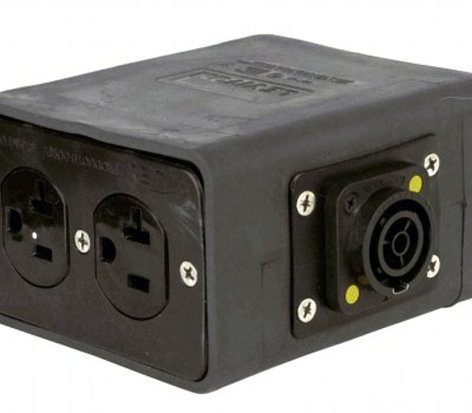 Lex DB20T1-SBPC 20A Powercon True1 Quad Box To (2) NEMA 5-20 Duplex Receptacles