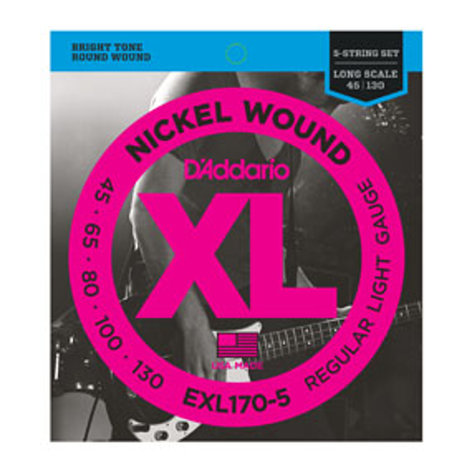 D`Addario EXL170-5TP 2 Pack Of Regular LIght Nickel Wound Long Scale 5-String Electric Bass Strings