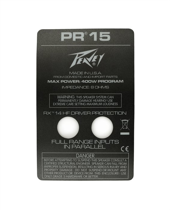 Peavey 31202165 Label For PR15 Crossover