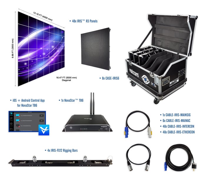 Blizzard R3-86 8x6 LED Video Wall Package With 48 IRiS R3, Processor, Rigging, And Case