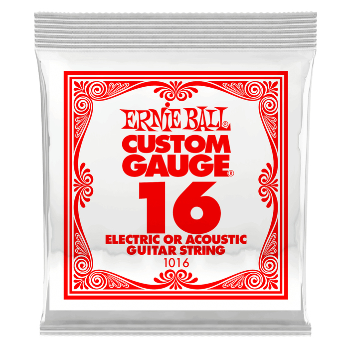 Ernie Ball P01016 .016 Plain Steel Electric Or Acoustic Guitar String Pack