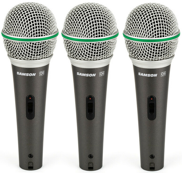 Samson Q6 (3-pack) Supercardioid Dynamic Handheld Mics With On/Off Switch And Accessories, 3 Pack