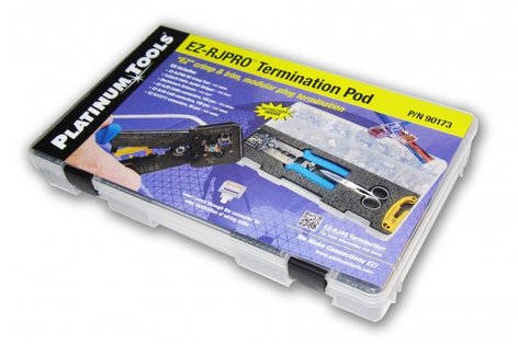 Platinum Tools 90173 EZ-RJPRO Termination Pod EZ-RJ45 Field Kit With Crimp Tool, Connectors And Jacket Stripper