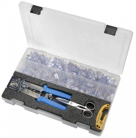 Platinum Tools 90173 EZ-RJPRO Termination Pod EZ-RJ45 Field Kit With Crimp Tool, Connectors And Jacket Stripper