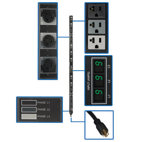 Tripp Lite PDU3MV6L2120B 3-Phase Metered PDU With 27-Outlets, 6' Cord, Vertical Rack Unit
