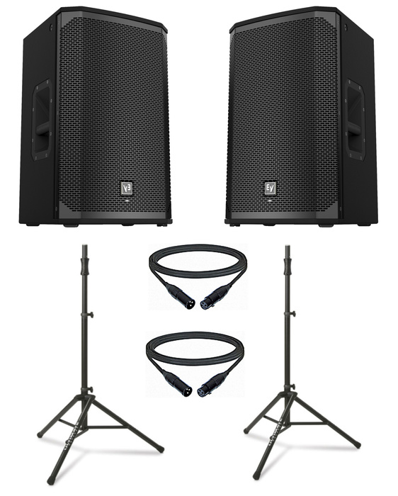 Electro-Voice Dual EKX-12P Bundle 2 Kit With 2 EKX-12P 12" Speakers, 2 Speaker Stands And 2 Mic Cables