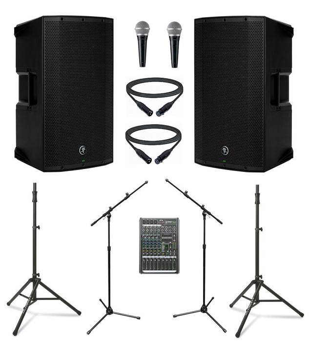 Mackie THUMP-12A-DUAL-4-K Active 12" Speaker Bundle With Speakers, XLR Cables, Microphones And Stands