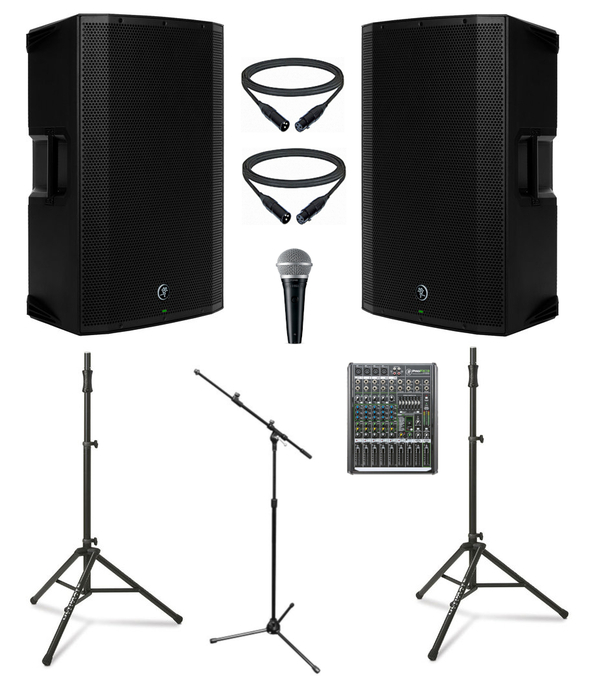 Mackie THUMP-15A-DUAL-4-K Active 15" Speaker Bundle With Speakers, XLR Cables, Microphones And Stands