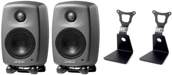 Genelec 8010 L-Stands Pack Bundle With (2) 8010AP Studio Monitors And (2) 8010-320 L-shape Stands