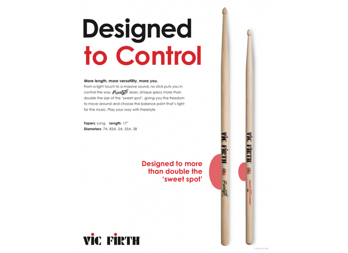 Vic Firth American Concept Freestyle 55A Drum Sticks One Pair Of 55A Hickory Drumsticks