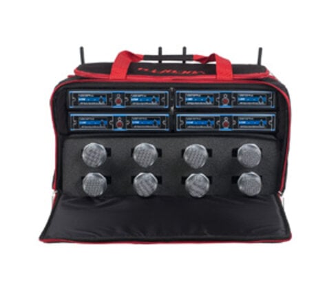 VocoPro UDH-CHOIR-8-MIB Eight Channel UHF/DSP Hybrid Handheld Wireless Microphone Package, Includes Bag