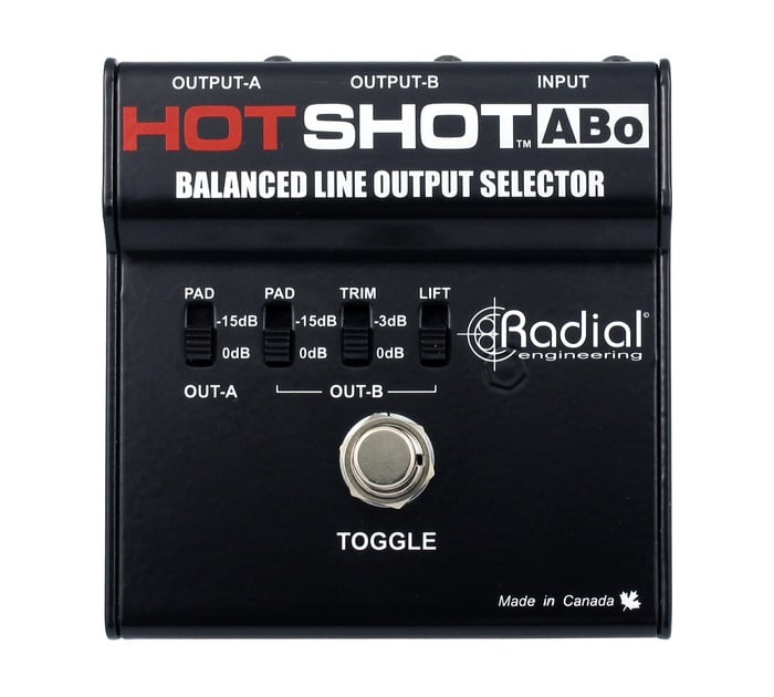 Radial Engineering HotShot ABo Latching Footswitch, Toggles One XLR Input To Two XLR Outputs