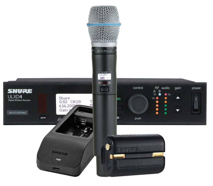 Shure ULXD24/B87A-G50 ULXD Handheld Wireless Bundle With 1 B87A Transmitter, Battery, Charger, In G50 Band