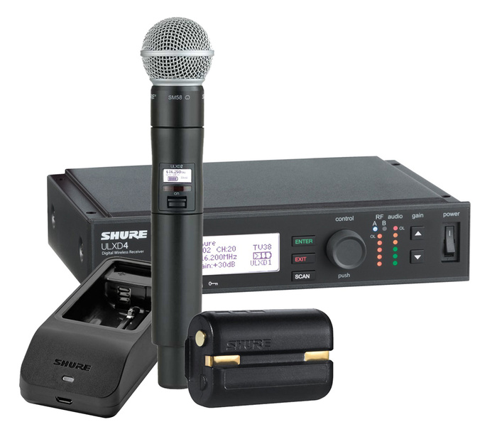 Shure ULXD24/SM58-H50 ULXD Handheld Wireless Bundle With 1 SM58 Transmitter, Battery, Charger, In H50 Band