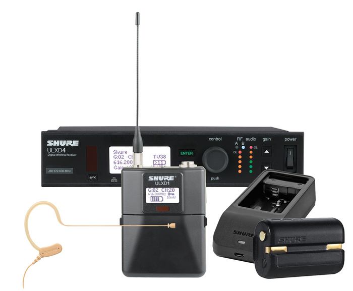 Shure ULXD14/MX53-G50 ULXD Headworn Wireless Bundle With Bodypack, MX153T/O-TQG Mic, Battery And Charger, In G50 Band