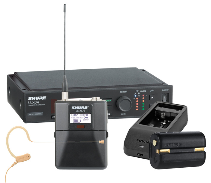 Shure ULXD14/MX53-H50 ULXD Headworn Wireless Bundle With Bodypack, MX153T/O-TQG Mic, Battery And Charger, In H50 Band