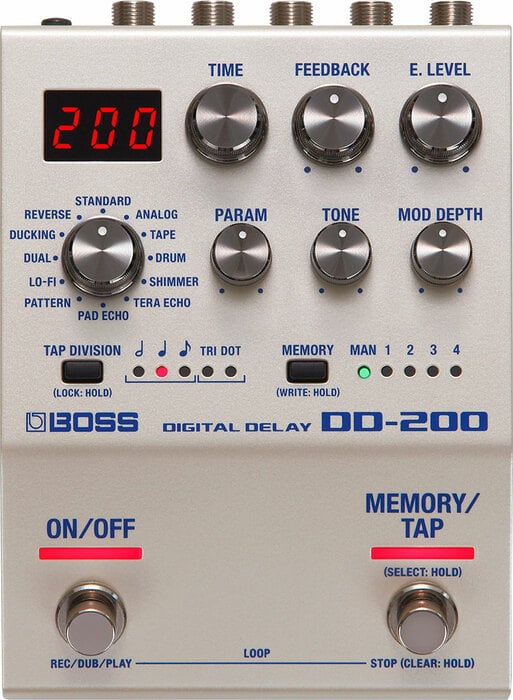 Boss DD-200 Digital Delay Pedal With 12 Modes, Stereo I/O, 60 Second Looper And On-board Memory